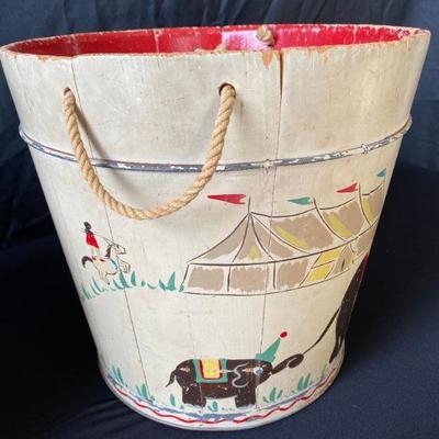Painted Helen Hume Wooden Bucket & Vintage Book/Magazine Holder-Lot 369