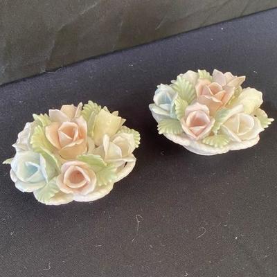 Ceramic Pastel Rose Candle Holders - Lot 373