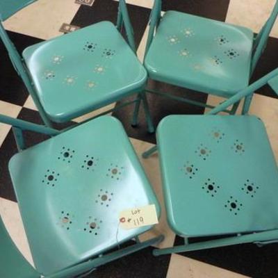 Lot 119 - Group of 4 Turquoise Folding Chairs with Cut Out Designs