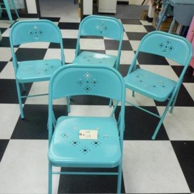 Lot 119 - Group of 4 Turquoise Folding Chairs with Cut Out Designs