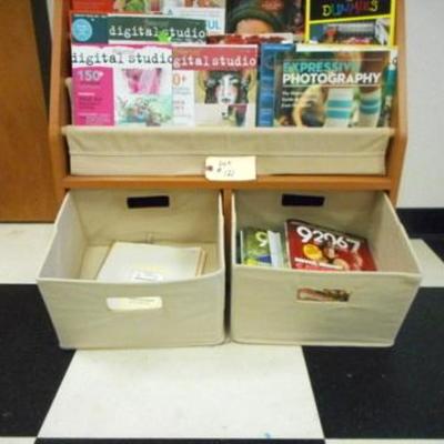 Lot 121 - Magazine or Book Rack with two cubby baskets + photography mags