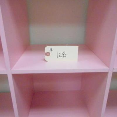 Lot 128 - 9 Slot Pink Painted Wooden Cubby Shelf 