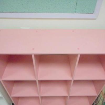 Lot 128 - 9 Slot Pink Painted Wooden Cubby Shelf 