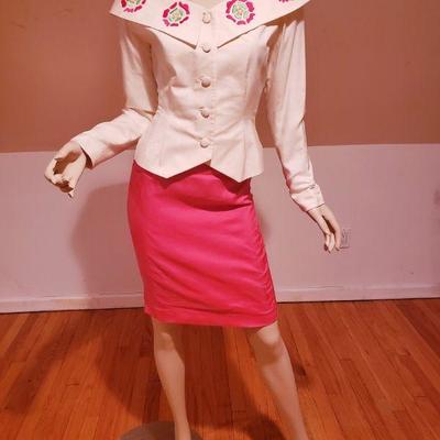 Magali Vtg Italy Couture skirt embroidered ensemble 100% silk