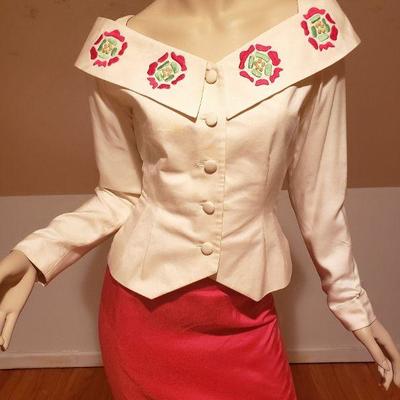 Magali Vtg Italy Couture skirt embroidered ensemble 100% silk