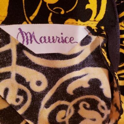 Vtg Maurice signed Gold yellow Printed Kimono Maxi dress 