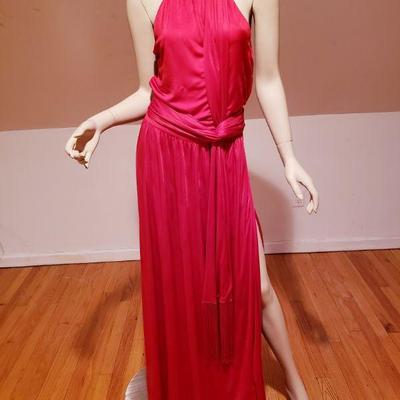 Roberto  Cavalli Draped red Runway Halter Maxi fringed wing