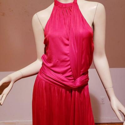 Roberto  Cavalli Draped red Runway Halter Maxi fringed wing