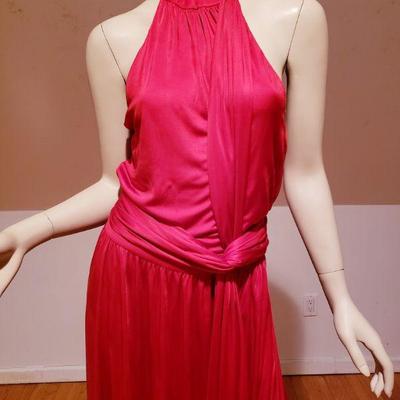 Roberto  Cavalli Draped red Runway Halter Maxi fringed wing