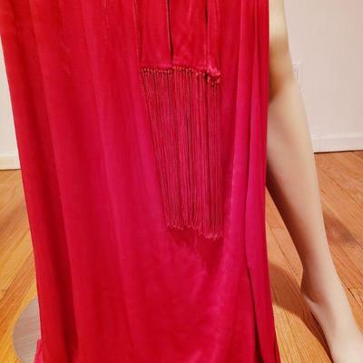 Roberto  Cavalli Draped red Runway Halter Maxi fringed wing