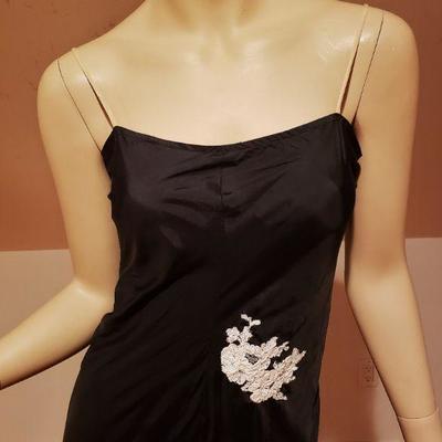 Vtg Satin bias Slip dress Guipure applique' spaghetti straps