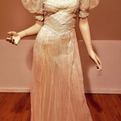 Antique Circa 1890's Tulle/Lace Wedding/Garden dress puffed Sleeves