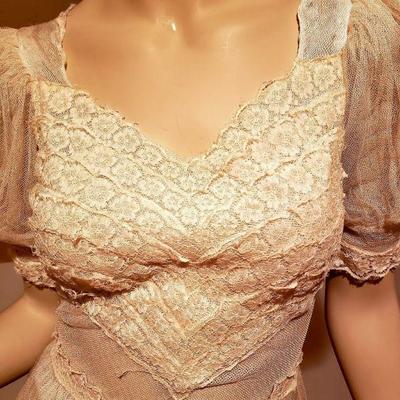 Antique Circa 1890's Tulle/Lace Wedding/Garden dress puffed Sleeves