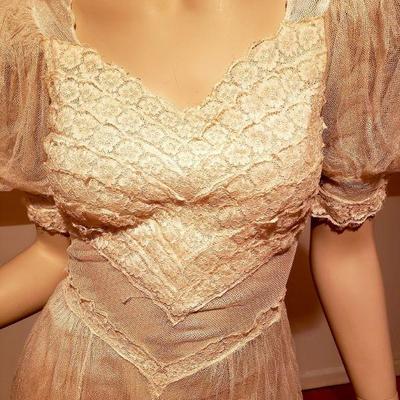 Antique Circa 1890's Tulle/Lace Wedding/Garden dress puffed Sleeves