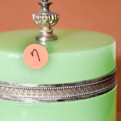Lot 7: Vintage Italian Murano Green Opaline Glass Round Casket Box