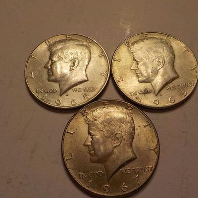 1969, 1968,1967, Kennedy half dollars.