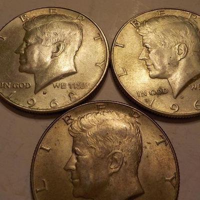 1969, 1968,1967, Kennedy half dollars.