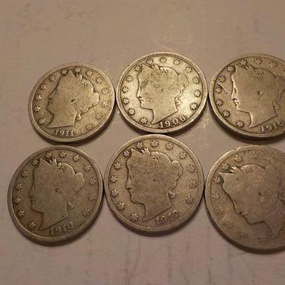 6- 1909, 1911, 1912 , V- Nickels.