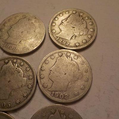 6- V - Nickels 1905, 1902, 1892,1886.
