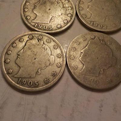6- V - Nickels 1905, 1902, 1892,1886.