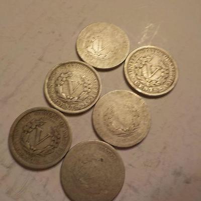 6- V - Nickels 1905, 1902, 1892,1886.