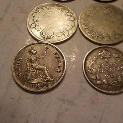  Canadian 1886- 3 pence.1894 5 cents, 1919-5 cents,1846-4-pence/ 2- 10 cents??.