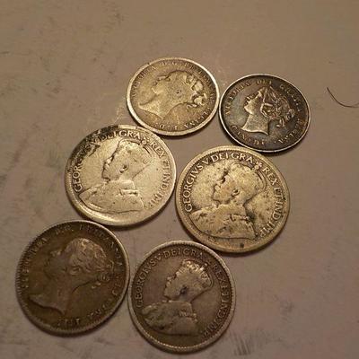  Canadian 1886- 3 pence.1894 5 cents, 1919-5 cents,1846-4-pence/ 2- 10 cents??.