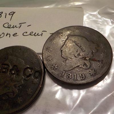 2- 1819 Large cent us. coins.