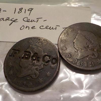 2- 1819 Large cent us. coins.