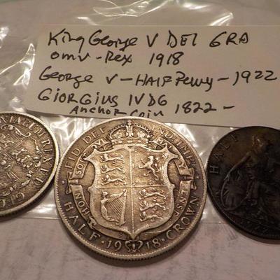 1918 King George v- del gra-omv.-1922 King George half penny/ 1822 Giorgius 1v,dg anchor