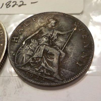 1918 King George v- del gra-omv.-1922 King George half penny/ 1822 Giorgius 1v,dg anchor