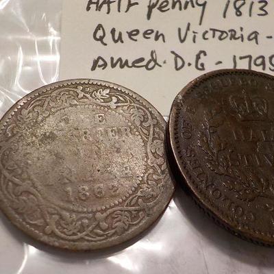 King George 111-1813,/  1862 Queen Victoria- 1 cent,  / 1795 Amed . d.g.,sol 5.