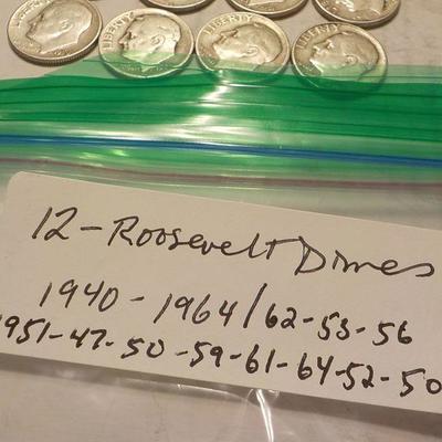 12- Roosevelt silver dimes/1940-64-51-47-50-59-61-52-62-53-56.