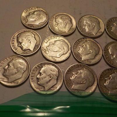 12- Roosevelt silver dimes/1940-64-51-47-50-59-61-52-62-53-56.