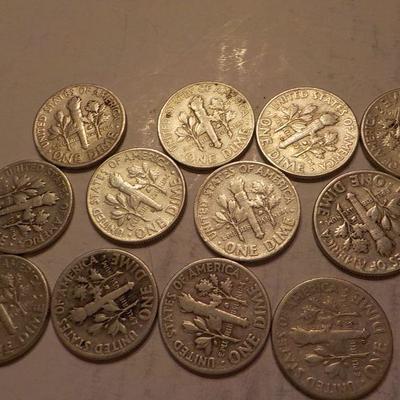 12- Roosevelt silver dimes/1940-64-51-47-50-59-61-52-62-53-56.