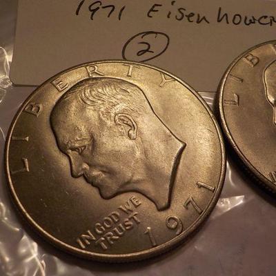 2- 1971 Eisenhower Half dollars coins.