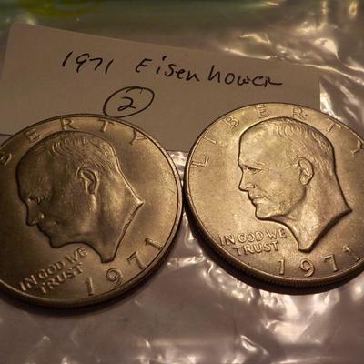 2- 1971 Eisenhower Half dollars coins.