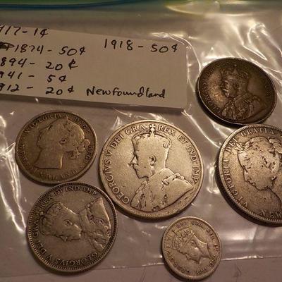 6- Coins/ British Coins/ 1917,1cent/1874,50cent/1894,20cent/1912,20cent/1941,5cent.