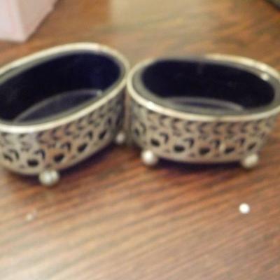Sterling Oval Cobalt Blue Glass holders. (2)