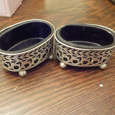 Sterling Oval Cobalt Blue Glass holders. (2)