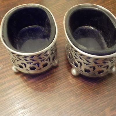 Sterling Oval Cobalt Blue Glass holders. (2)