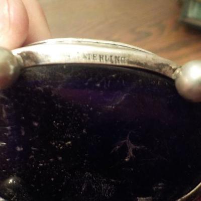 Sterling Oval Cobalt Blue Glass holders. (2)