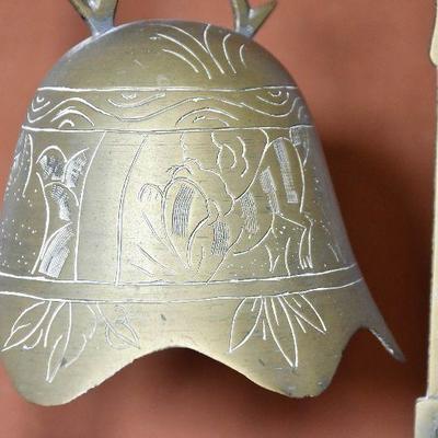 Lot 33: Large Vintage Brass Bell with Etched Motif on Stand
