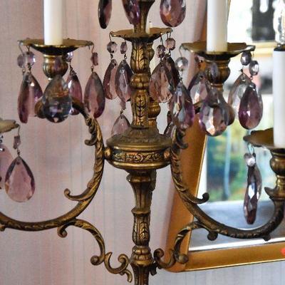 Lot 54: Vintage Chandelier Table Lamp with Purple Crystal Prisms