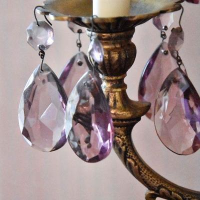 Lot 54: Vintage Chandelier Table Lamp with Purple Crystal Prisms