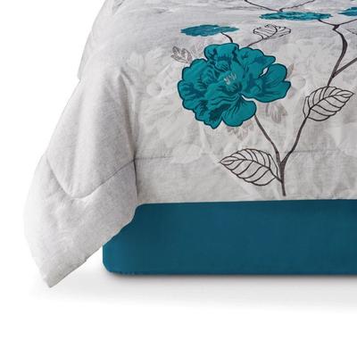 Mainstays Teal Roses 7 Pc Comforter Set, Full/Queen, Teal Gray, $50 Retail - New