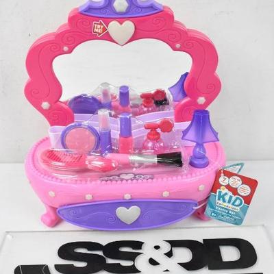 Kid Connection Light up Vanity Set with Working Storage Drawer, 13 Pieces - New
