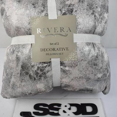 Rivera Decorative Pillows, Qty 2 Blush Pink & Silver, 18x18 - New