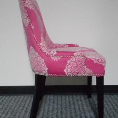Lot 156 - Pink and White Upholstered Chair with Nail Head Trim