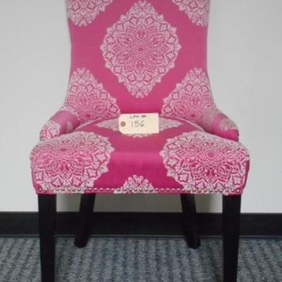 Lot 156 - Pink and White Upholstered Chair with Nail Head Trim